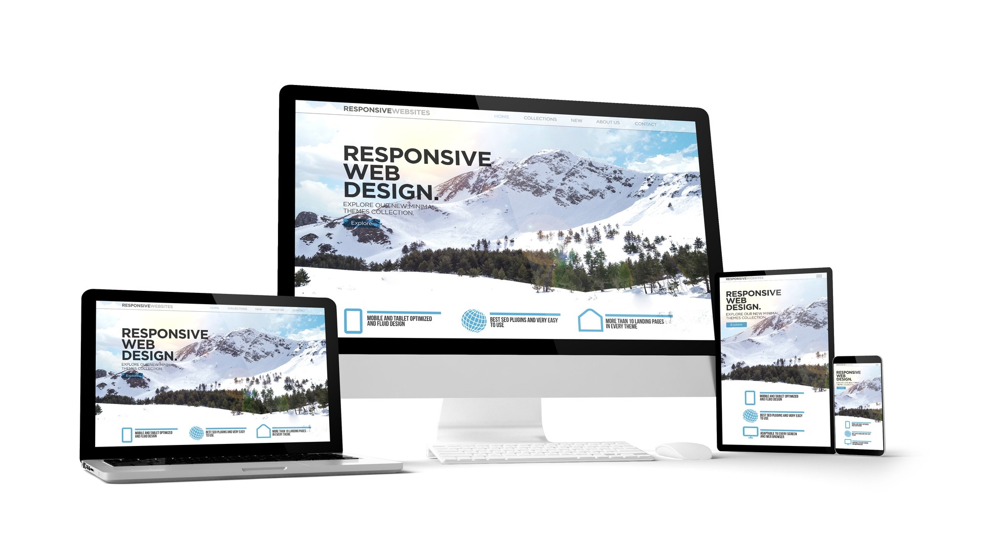 computer gadgets with responsive website on screen
